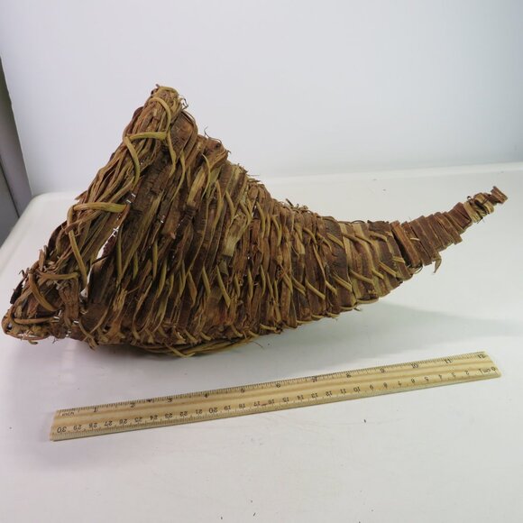 Rustic Cornucopia 8" tall Wicker Basket Natural Colored Woven Rattan Fall - Picture 3 of 13